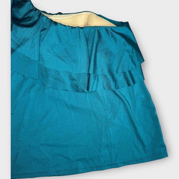 Cacique Swim Lightly Lined No-Wire Relaxed One-Shoulder Ruffle Tankini Top 16 - Picture 6 of 12